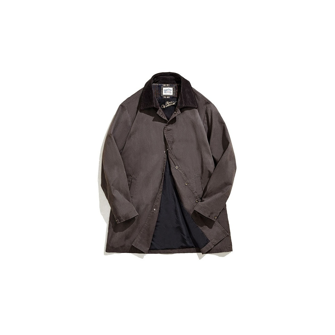 Brown jacket with corduroy collar, snap front, laid flat | Chaps London