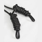 Black cord paracord lanyards with woven loop knots, shown flat | Chaps London