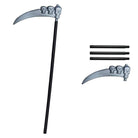 Gray skull-handled scythe prop with assembly rod pieces, shown unassembled flat | Chaps London