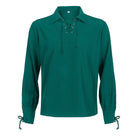 Green lace-up collared shirt with long sleeves, laid flat, tied cuffs | Chaps London