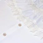 White ruffled lace shirt collar with decorative buttons, close-up flat view | Chaps London