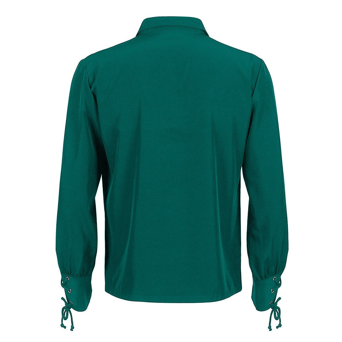 Green long-sleeve shirt, back view, worn by person, laced cuffs visible | Chaps London