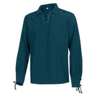 Teal lace-up medieval shirt with long sleeves, shown flat on mannequin form | Chaps London