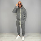 Man wearing grey hooded tracksuit with drawstring hoodie and jogger pants | Chaps London