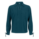 Teal lace-up collared shirt with long sleeves, laid flat | Chaps London