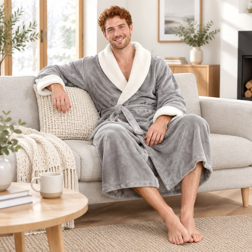 Men's Coral Fleece Dressing Gown | Shawl Collar | 3 Colours