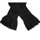 Black ruffled cuff sleeve with buttons and lace trim detail | Chaps London