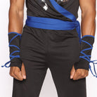 Man wearing black outfit with blue sash and arm wraps | Chaps London