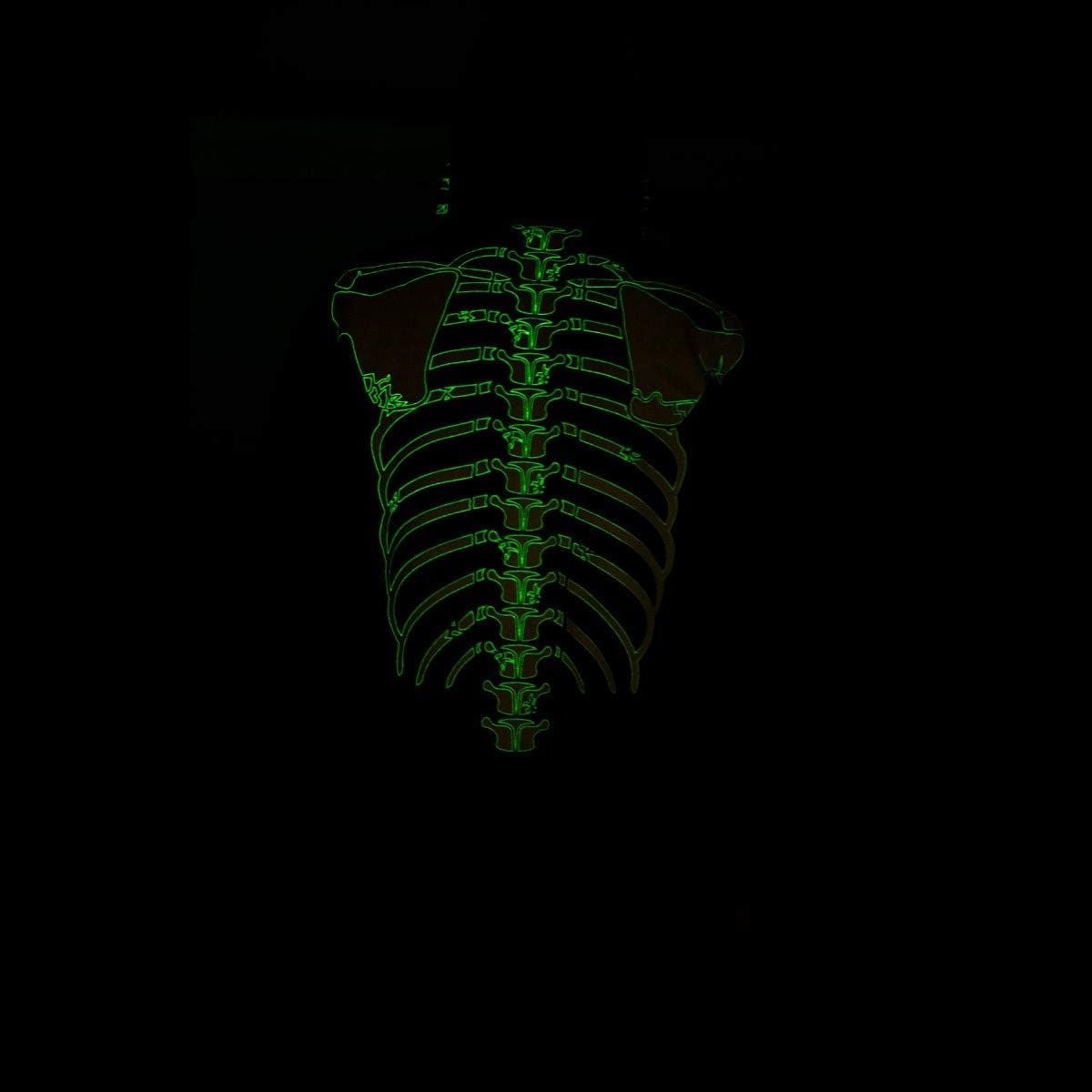 Glow-in-the-dark rib cage print on black garment, dark shadowed background | Chaps London