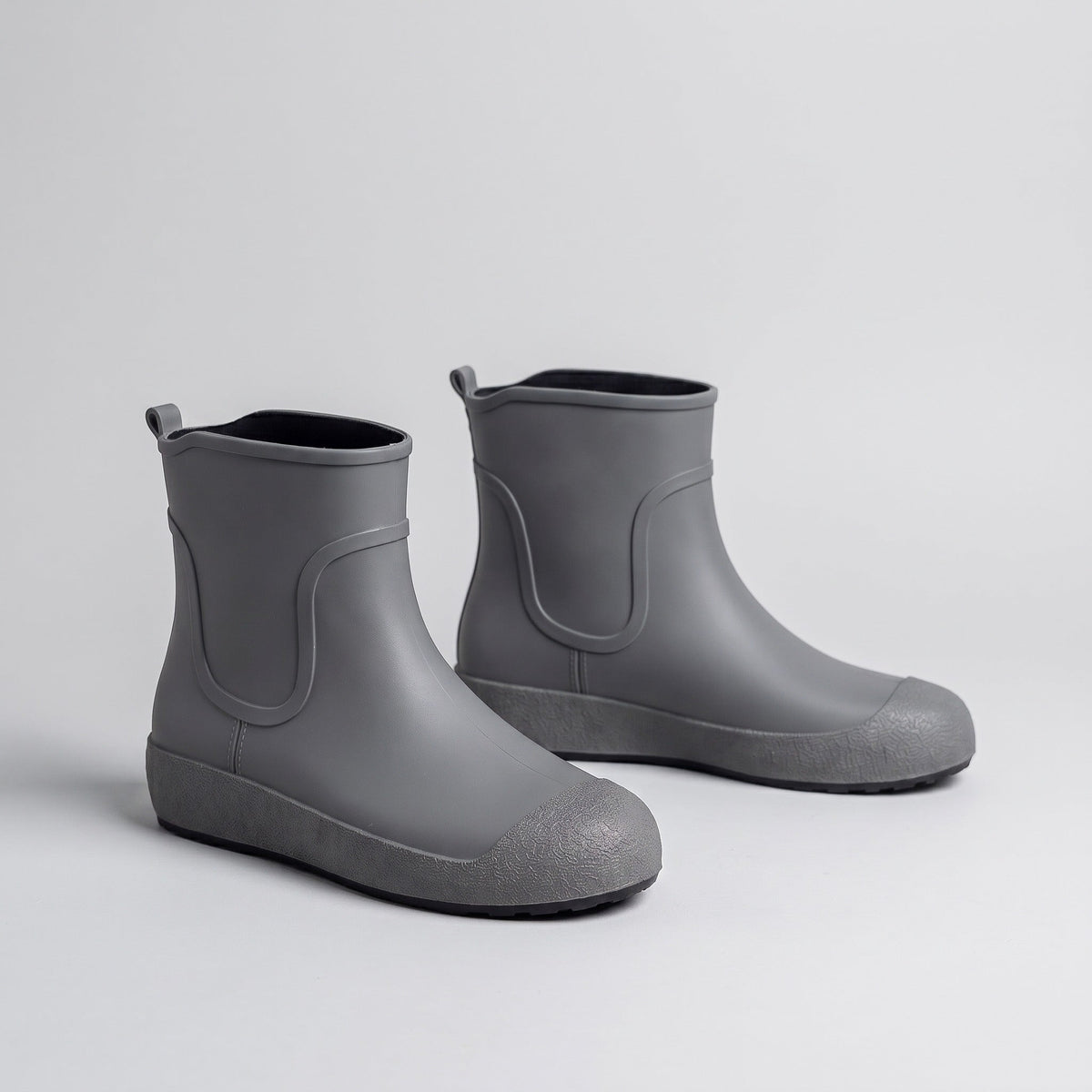 Pair of grey ankle wellies shown on display, no model | Chaps London