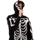Man wearing black skeleton print zip hoodie with hood covering face | Chaps London