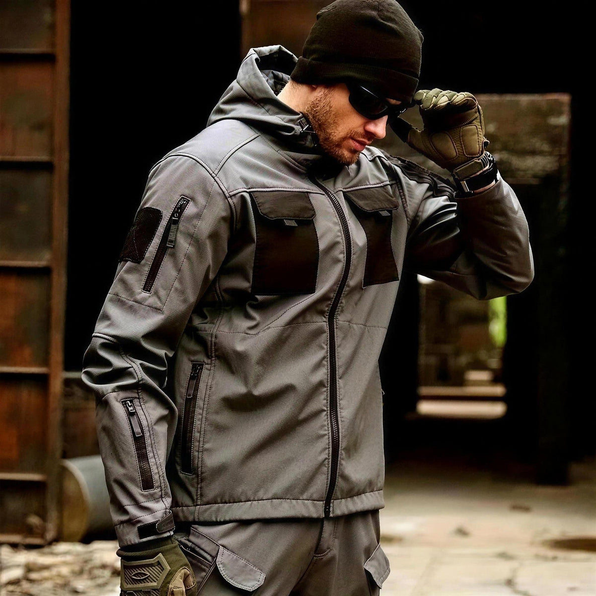 Men's Tactical Softshell Jacket | Fleece Lined | Hooded