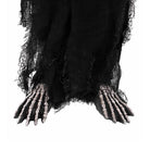 Skeleton feet shoe covers with black tattered fabric, shown flat on display | Chaps London