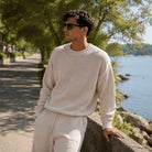 Men's Oversized Knit Set | Crew Neck Jumper | Wide Trousers | Cream