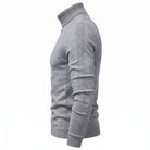 Gray ribbed turtleneck sweater on mannequin, side view, slim fit knit | Chaps London