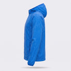 Blue hooded windbreaker jacket shown on mannequin, side view, zippered front | Chaps London
