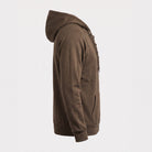 Brown lace-up collar hoodie with kangaroo pocket, side view on mannequin | Chaps London
