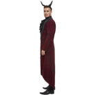Man wearing burgundy devil tailcoat with black cravat and horn headband | Chaps London
