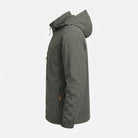 Olive green hooded windbreaker jacket shown in profile on mannequin | Chaps London