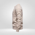 Beige knitted crew neck jumper with ribbed texture on mannequin torso | Chaps London