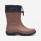 Brown ankle wellington boot with black drawcord collar, shown standing alone | Chaps London
