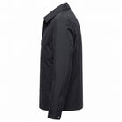 Black shirt-collar rain jacket shown on mannequin, side view, zippered pocket | Chaps London