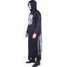 Man wearing black skeleton robe with hood and skull mask | Chaps London