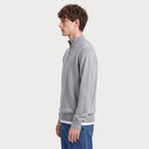 Grey wool-blend half-zip jumper worn by man, side view, blue jeans | Chaps London