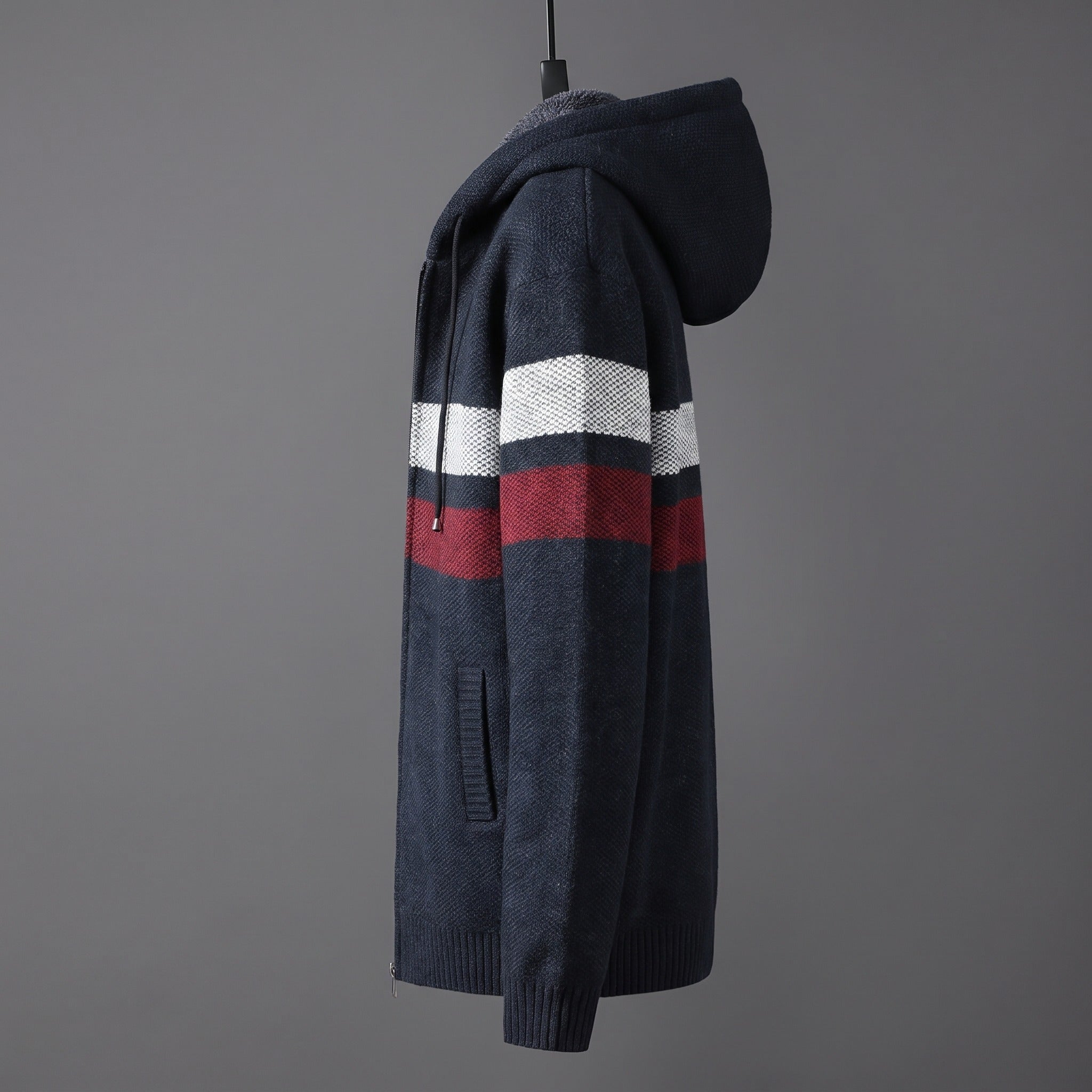 Men's Striped Knit Hooded Cardigan | Teddy Lining | 5 Colours