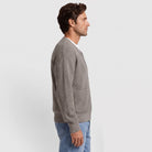 Man wearing gray ribbed knit cardigan with front pockets, side view | Chaps London