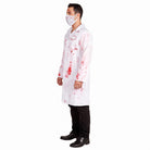 Man wearing white blood-splattered coat with face mask, side view | Chaps London