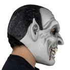 Gray vampire mask with black hair worn by a person, side view | Chaps London