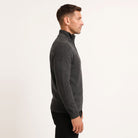 Man wearing charcoal grey waffle knit quarter zip jumper, side view | Chaps London