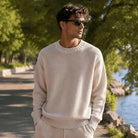 Men's Oversized Knit Set | Crew Neck Jumper | Wide Trousers | Cream