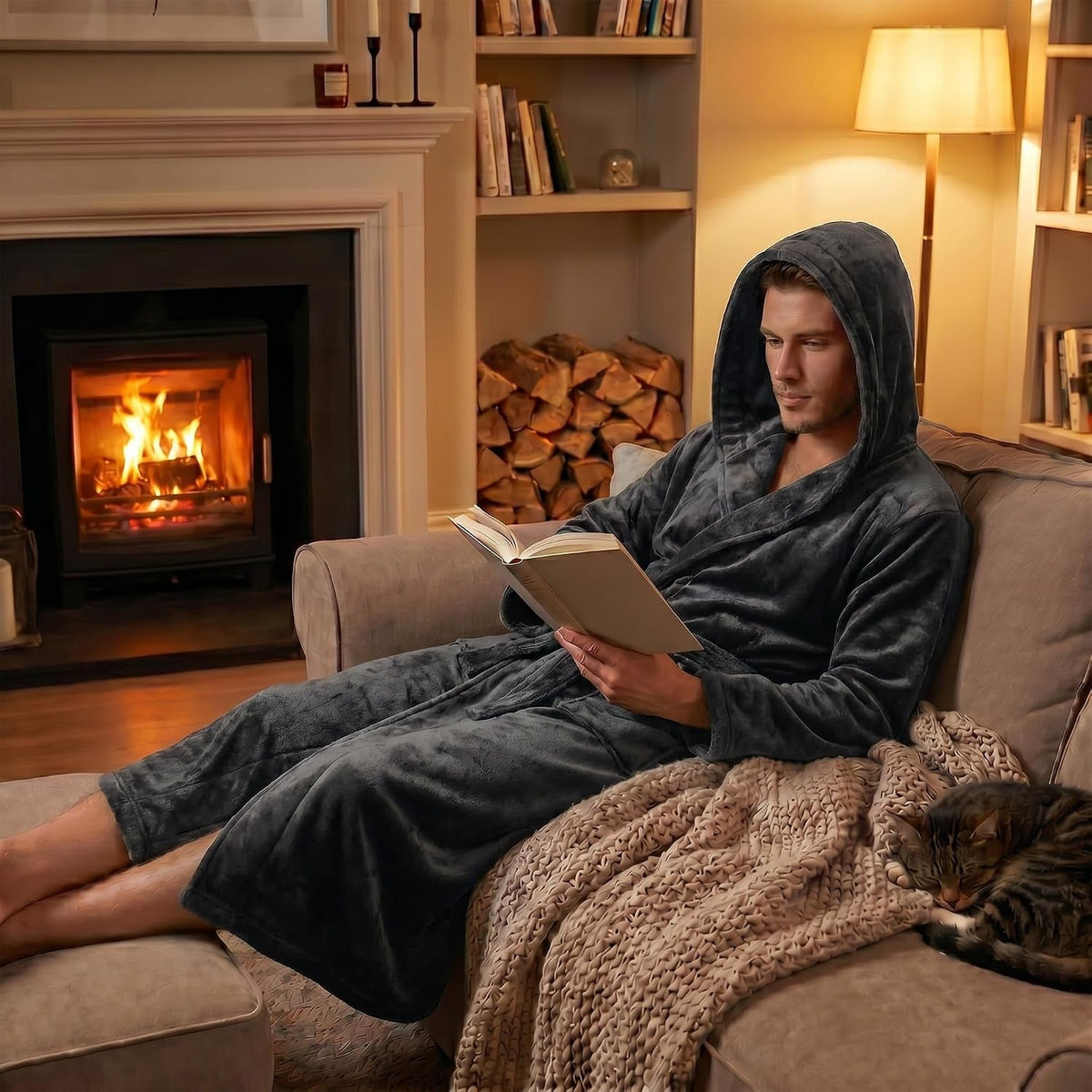 Men's Hooded Fleece Dressing Gown | Two Tone | 10 Colours