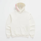 White oversized hoodie with pink striped trim, flat lay product shot | Chaps London