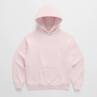 Pink oversized hoodie with striped trim, laid flat, front view | Chaps London