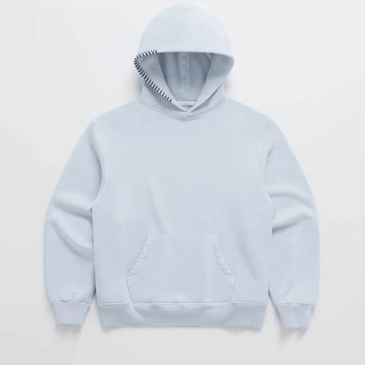 Light blue oversized hoodie with striped drawstrings, flat lay, front view | Chaps London