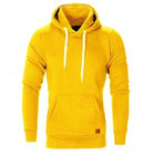 Yellow hooded sweatshirt with drawstrings, shown flat, front view displayed | Chaps London