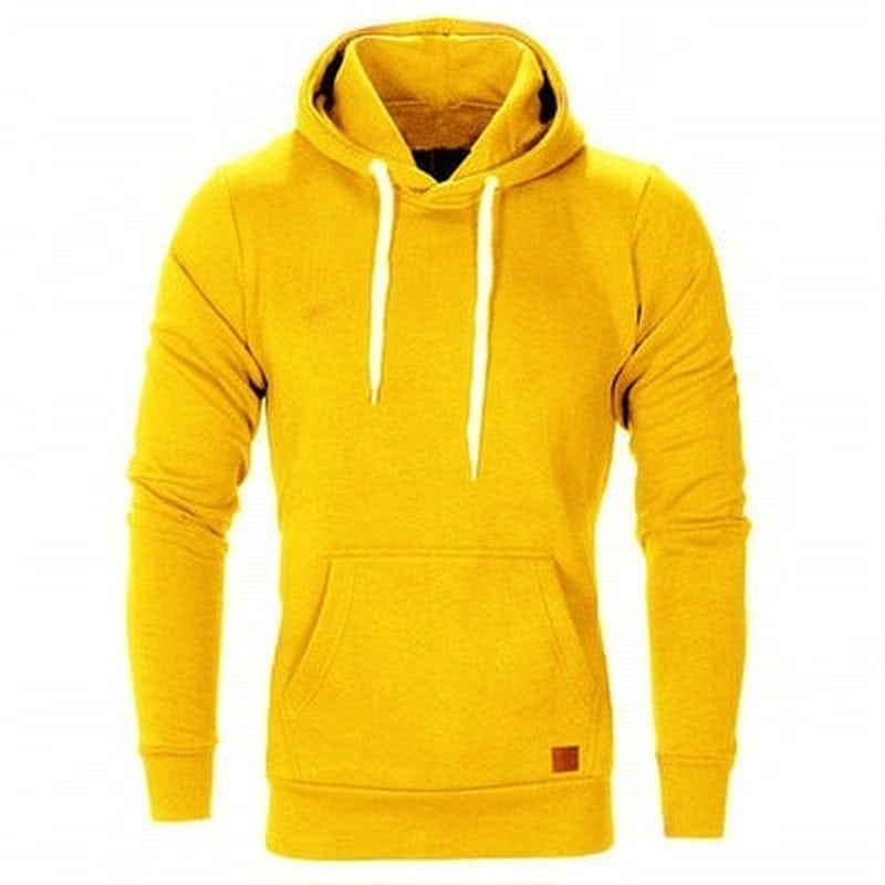 Yellow hooded sweatshirt with drawstrings, shown flat, front view displayed | Chaps London