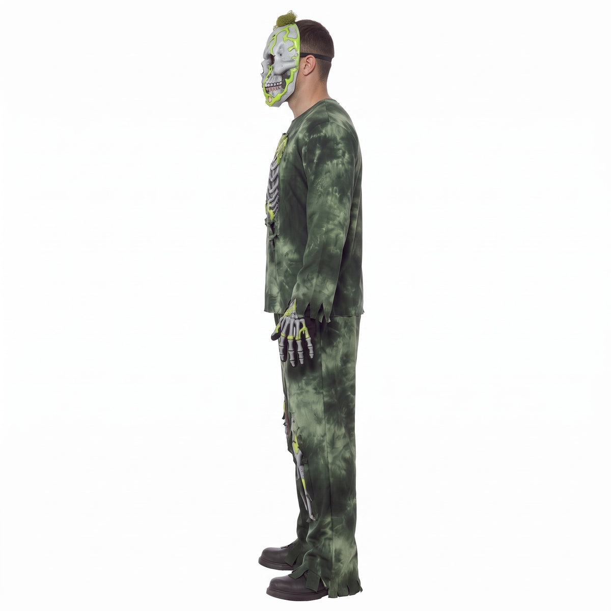 Tattered beige skeleton zombie costume with hood, shown on mannequin | Chaps London