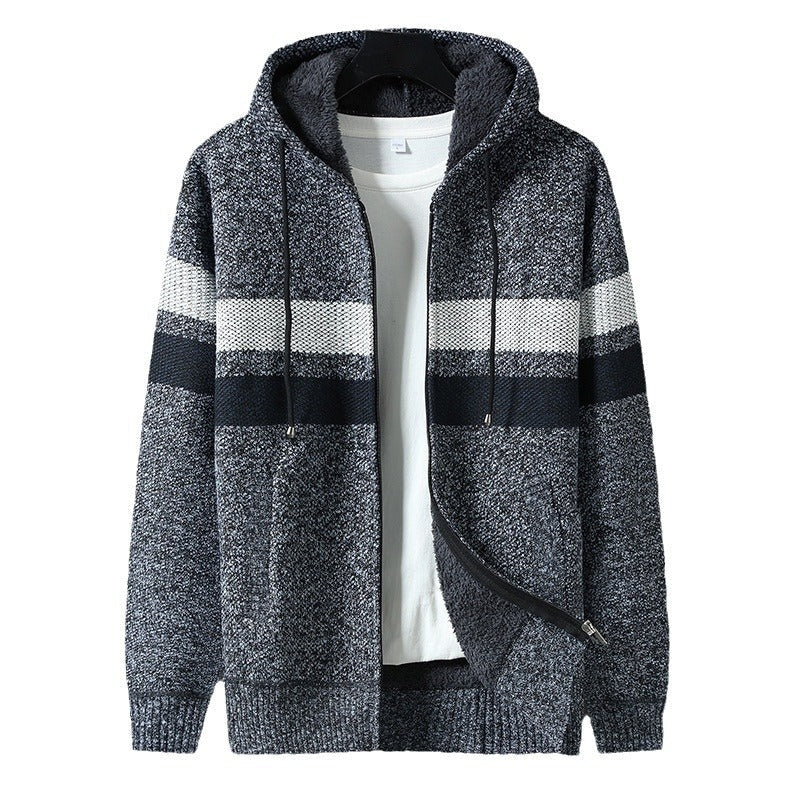 Men's Striped Knit Hooded Cardigan | Teddy Lining | 5 Colours