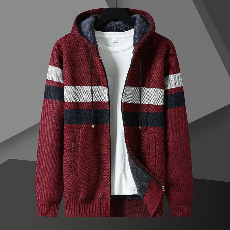 Men's Striped Knit Hooded Cardigan | Teddy Lining | 5 Colours