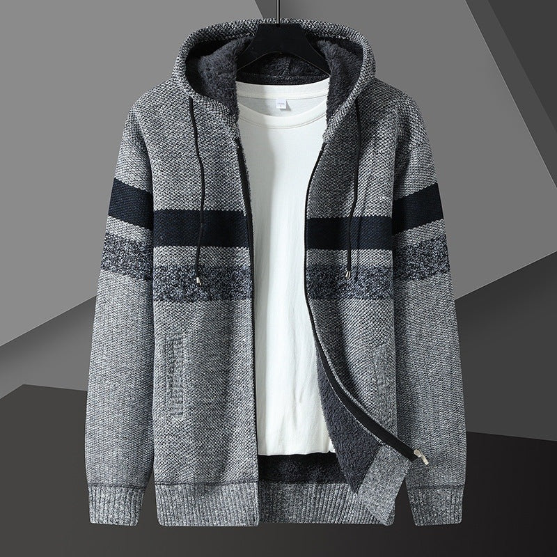 Men's Striped Knit Hooded Cardigan | Teddy Lining | 5 Colours