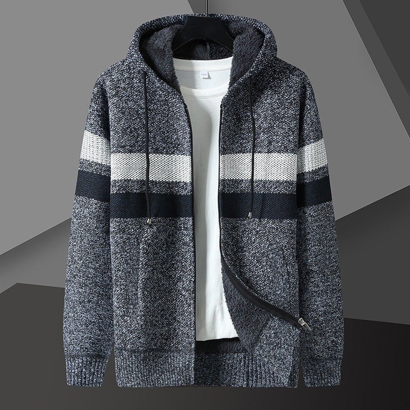 Men's Striped Knit Hooded Cardigan | Teddy Lining | 5 Colours