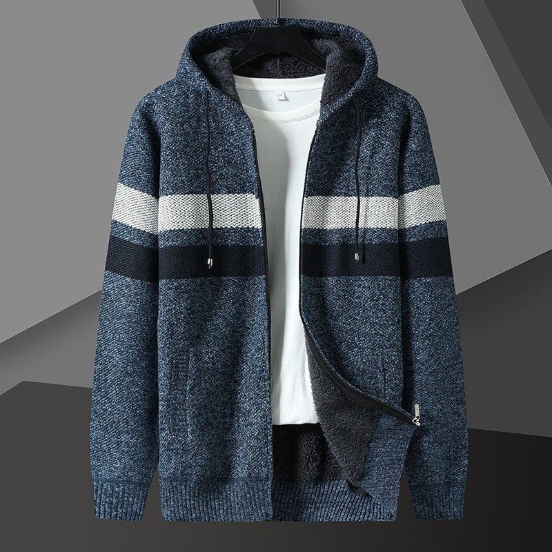 Men's Striped Knit Hooded Cardigan | Teddy Lining | 5 Colours