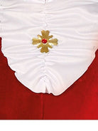 Close-up of the ruffled jabot with gold cross
