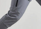 Gray stretch fabric jogger close-up showing knee area worn by person | Chaps London